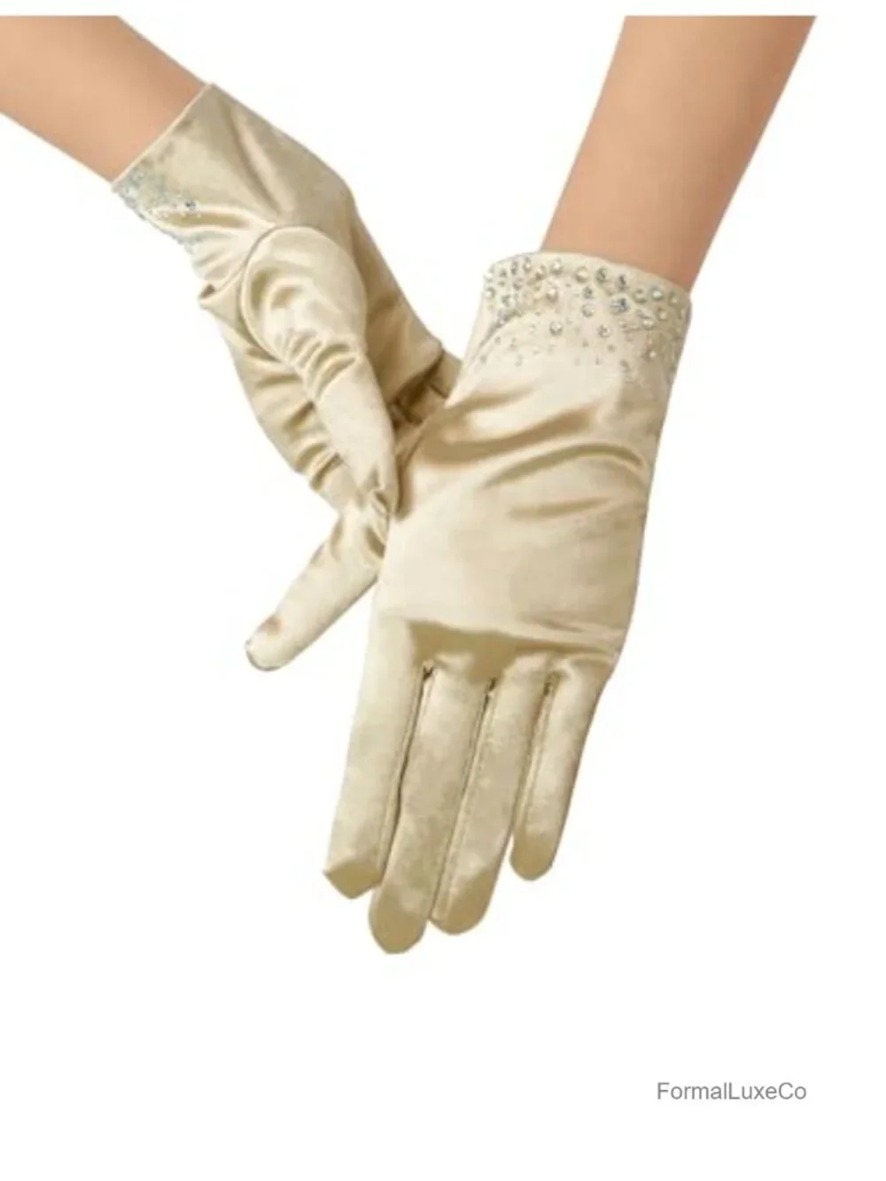 Rhinestone Satin Stretchy Tea Party Gloves Wrist Length Bridal Gloves